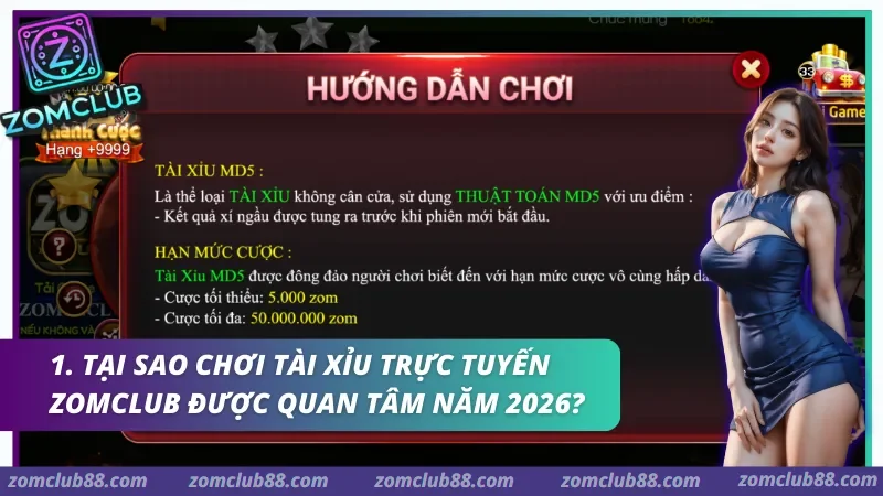 Hình ảnh Choi Tai Xiu Truc Tuyen Zomclub 1 trong bài viết Chơi Tài Xỉu Trực Tuyến Zomclub - Luật Chơi & Lưu Ý 2026. Giao diện chơi tài xỉu trực tuyến Zomclub với khu vực chọn cửa Tài Xỉu và lịch sử phiên